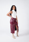 THE V MIDI LEATHER SKIRT